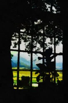 Vineyard through a window Stock Illustration