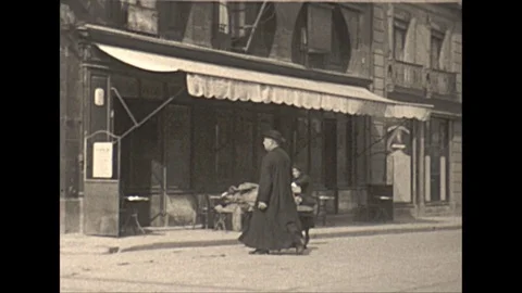 Vintage 16mm film, 1929 France, Lyon street and people Stock Footage