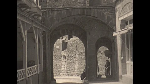 Vintage 16mm film, 1929 France, Mont St Michael village life #3 Stock Footage