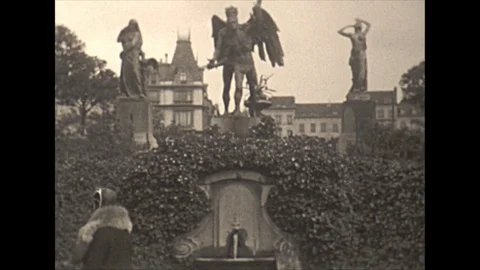 Vintage 16mm film, 1929 France, big garden avery Stock Footage