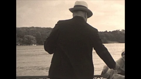 Vintage 16mm film, 1931 Chicago, man on ferry Stock Footage