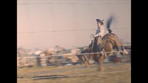 Vintage 16mm film, 1946 Sarasota rodeo saddle bronc, good action Stock Footage