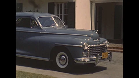 Vintage 16mm film, 1947 California, family and blue Dodge Stock Footage