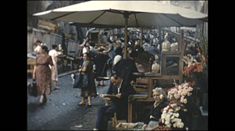 Vintage 16mm film, 1955, Italy Rome, the market Stock Footage