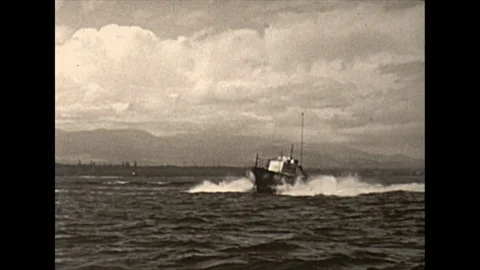 Vintage 16mm film, 1958 Canada, air force rescue boat M848 RCAF Heron. Stock Footage