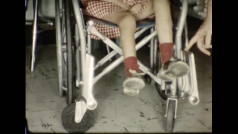 Vintage 16mm film 1959 NJ hospital child Cerebral palsy wheelchair heartbreaking Stock Footage