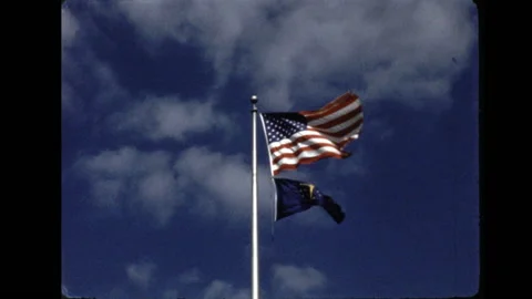Vintage 16mm film 1967 Indiana US flag Stock Footage