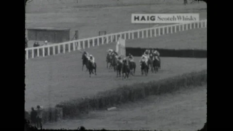 Vintage 16mm film 1977 UK horse race Sandowne Park #7 Stock Footage