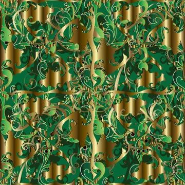 Vintage 3d Baroque seamless pattern. Vector ornamental interesting gold backg Illustrazione stock