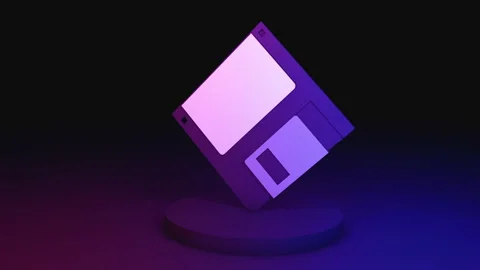 Vintage 3d floppy disk, 360° motion whit blue and red light, loopable Stock Footage 162672296