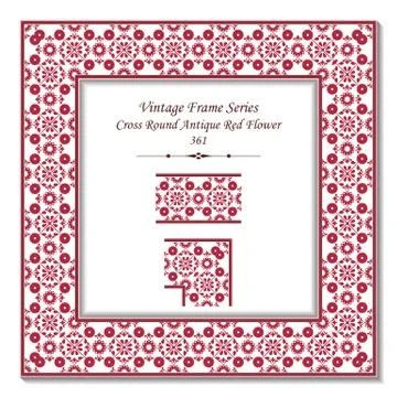 Vintage 3D frame of Cross Round Antique Red Flower 스톡 일러스트