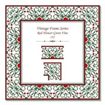 Vintage 3D frame of Red Flower Green Vine Cross Stock Illustration