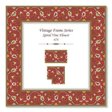 Vintage 3D frame of Red Garden Spiral Vine Flower Stock Illustration