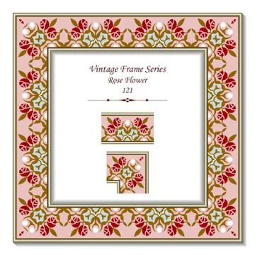Vintage 3D frame of Red Rose Flower 스톡 일러스트