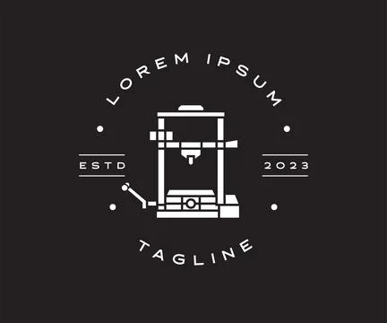 Vintage 3D Printer Logo Vector Template Stock Illustration