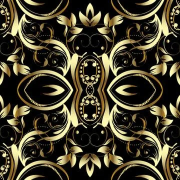 Vintage 3d seamless pattern. Vector floral background. Surface gold flowers l Stock Illustration