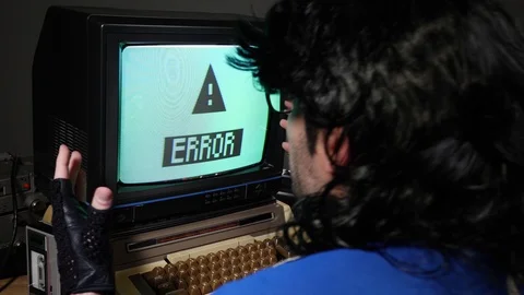 Vintage 70s 80s Broken Computer Frustrated Man Stock Footage 126474235