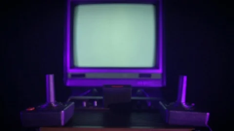 Vintage '80s Atari Video Game Console and TV set pull out Stock Footage 124678829