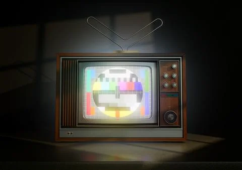 Vintage 80's Television And Test Pattern Stock Photos