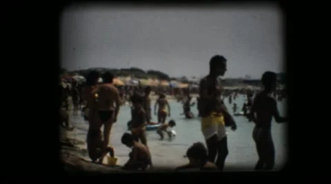 Vintage 8mm. Crowded beach Stock Footage 12461059