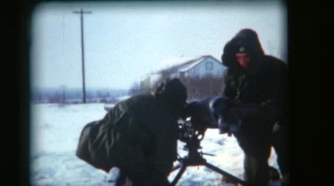Vintage 8mm film, soldiers and 106mm recoilless gun in winter 2nd Stock Footage