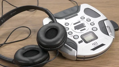 Vintage 90s Compact Disc CD Player With Headphones Stock Footage 111671546