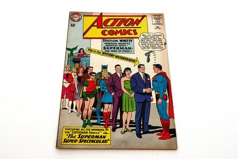 Vintage Action Comics by DC Comics featuring Superman and Supergirl Stock Photos