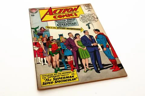 Vintage Action Comics by DC Comics featuring Superman and Supergirl Stock Photos