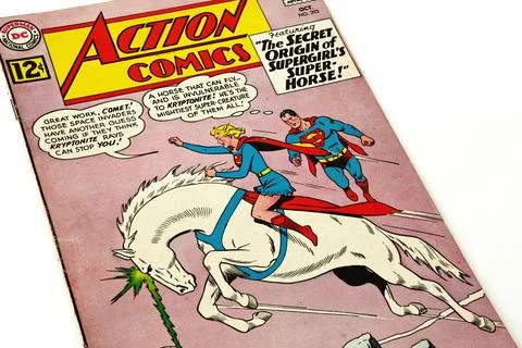 Vintage Action Comics by DC Comics featuring Superman and Supergirl Stock Photos