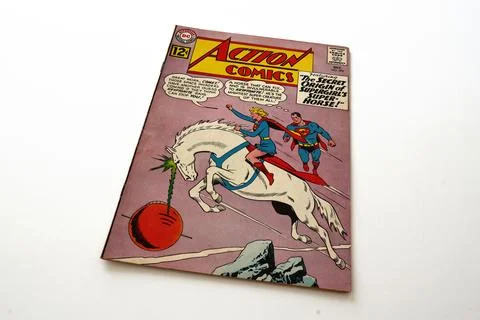 Vintage Action Comics by DC Comics featuring Superman and Supergirl Stock Photos