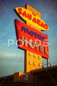 Vintage advertising sign for a hotel Stock Photos