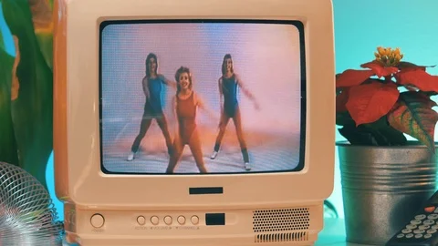 Vintage Aerobic Training on Retro Television Screen from 80s 90s Stock Footage