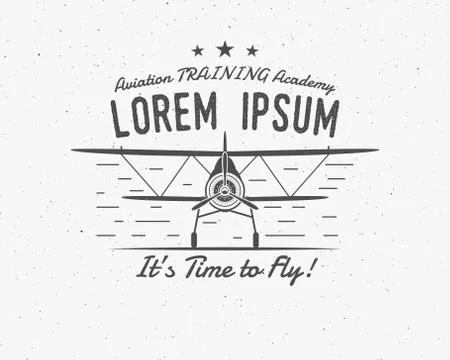 Vintage airplane emblem. Biplane label. Retro Plane badge, design elements Illustrazione stock