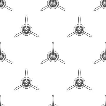 Vintage airplane pattern. Biplane propellers seamless background. Retro Aircraft 스톡 일러스트
