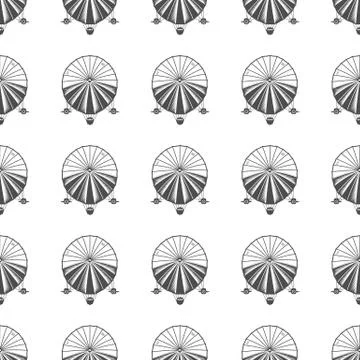 Vintage airship seamless pattern. Retro Dirigible wallpaper design. Old Stock Illustration