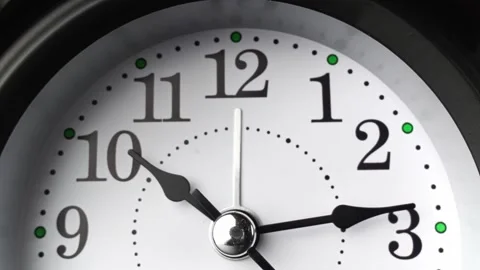 Vintage alarm clock at black background. Clock face on black background. Stock Footage 340454708
