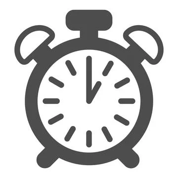 Vintage alarm clock with button, 1 pm, 1 am solid icon, time concept, timepiece Stock Illustration