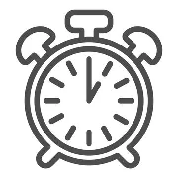 Vintage alarm clock with button, 1 pm, 1 am line icon, time concept, timepiece Stock Illustration