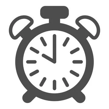 Vintage alarm clock with button, 10 pm, 10 am solid icon, time concept Stock Illustration