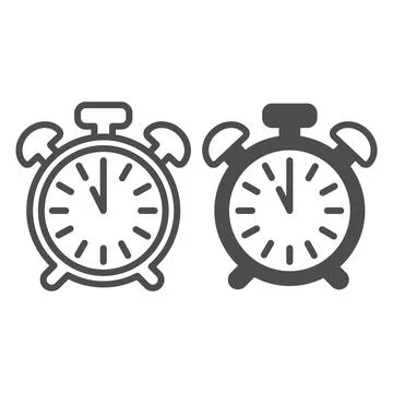 Vintage alarm clock with button, 11 pm, 11 am line and solid icon, time concept Stock Illustration