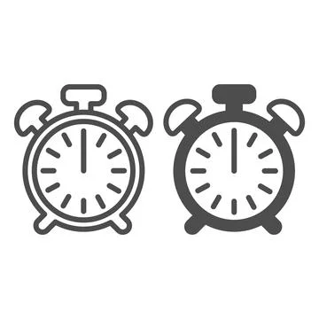 Vintage alarm clock with button, 12 pm, 12 am line and solid icon, time concept Stock Illustration
