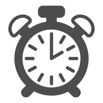 Vintage alarm clock with button, 2 pm, 2 am solid icon, time concept, timepiece Stock Illustration