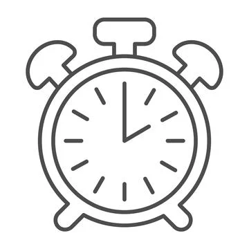 Vintage alarm clock with button, 2 pm, 2 am thin line icon, time concept Stock Illustration