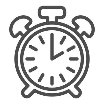 Vintage alarm clock with button, 2 pm, 2 am line icon, time concept, timepiece Stock Illustration