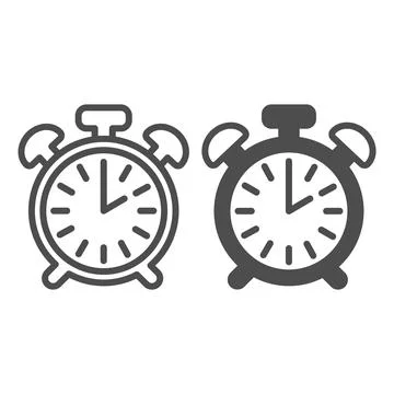 Vintage alarm clock with button, 2 pm, 2 am line and solid icon, time concept 스톡 일러스트