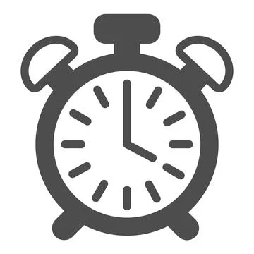 Vintage alarm clock with button, 4 pm, 4 am solid icon, time concept, timepiece Stock Illustration