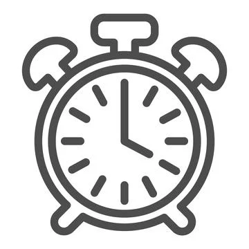 Vintage alarm clock with button, 4 pm, 4 am line icon, time concept, timepiece Illustrazione stock