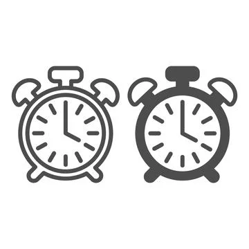 Vintage alarm clock with button, 4 pm, 4 am line and solid icon, time concept Stock Illustration