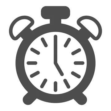 Vintage alarm clock with button, 5 pm, 5 am solid icon, time concept, timepiece Stock Illustration