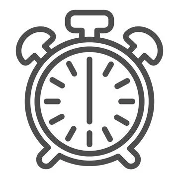 Vintage alarm clock with button, 6 pm, 6 am line icon, time concept, timepiece Stock Illustration
